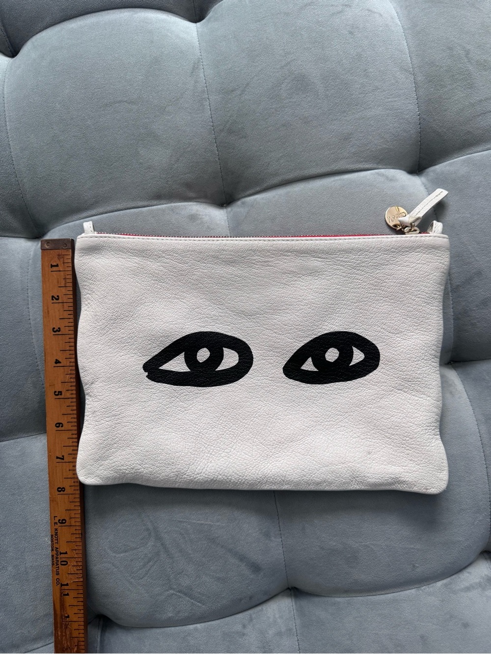 CLARE V Eyes White Leather Flat Clutch with Tabs - Picture 8 of 13